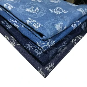 New Wash out Embroidery Knitted Jacquard Denim Fabric with Abstract Geometric Pattern Boys Men’s Women’s Casual Outerwear