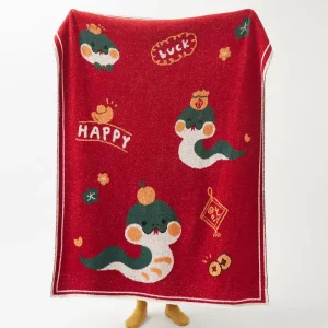 New Year Festival Design 100% Polyester Cozy Cute Luxury Sofa Winter Knit Throw Blanket