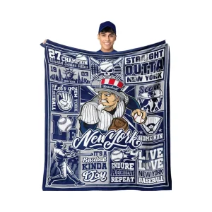 New York Baseball Solid Flannel Blanket 100% Polyester Anti Dust Mite Four Seasons Use Customizable Design Men Boys Gift