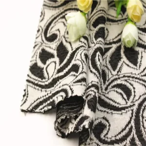 New style black and white 100% polyester floral jacquard fabric for Garment