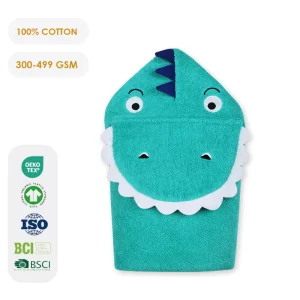 Newborn Kids Woven Hooded Towel with Animal Design 100% Cotton OEKO-TEX Certified 25x50cm for Bedroom Bathroom & Beach Use