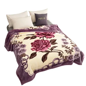 Newest Custom Printed Floral Korean Thick Double Layer Silky Soft Fluffy Cozy Warm Fleece Raschel Winter Bed Blanket