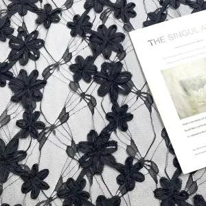 Nigerian Black Handmade Floral Ribbon Embroidery Lace African Sheer Mesh Lace Fabric for Aso Ebi Gown Lingeries