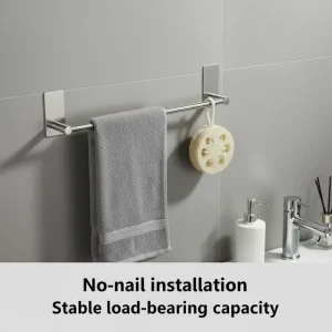 No Drilling Required Kitchen Hotel Stainless Steel Single Layer Towel Rack 2 Bars Polished Self-Adhesive Eco-Friendly