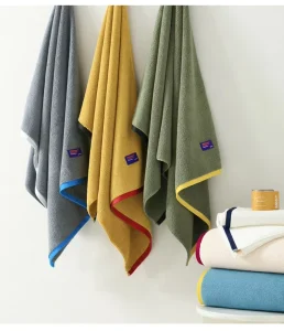 Non Shedding Color Blocking Cotton Towel Sets Thickened Soft Absorbent Quick Drying Household Bath Towels with Custom Logo