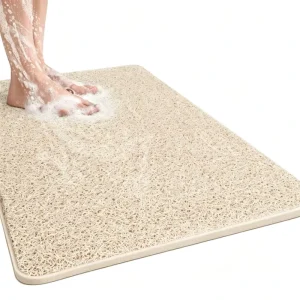 Non Slip Bathtub Mat 16x 24 Inch Beige Shower Mats for Bath Tub PVC Loofah Bathroom Mats for Wet Areas Quick Drying