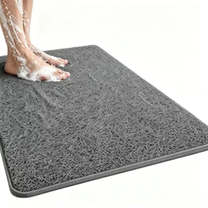 Non Slip Bathtub Mat 16x 24 Inch Black Shower Mats for Bath Tub PVC Loofah Bathroom Mats for Wet Areas Quick Drying