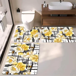 Non Slip Christmas Bath Mat Set Festive Doesn’t Mean Slippery U Shape Toilet Vanity & Bath Mats with Secure Anti Skid Backing