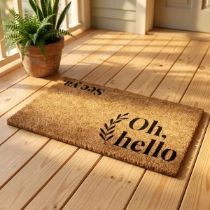 Non Slip Doormat Welcome Mat for Outdoors Large Front Door Entrance Mat Rubber Backing 76x43cm Brown