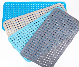 Non Slip Eco Friendly Washable Soft Rubber Bath Mat Suction Cups Machine Made Drainage Holes Patterned Plant Design Multi Color