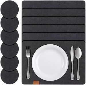 Non Slip Heat Resistant Felt Place Mats Set of 6 with Glass Coasters Cutlery Bags and Decorative Mat for Kitchen & Dining Room