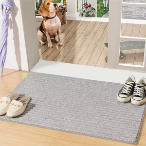 Non Slip Indoor Door Mat Washable Absorbs Moisture & Dirt Dog Friendly Plain Striped Tufted Design