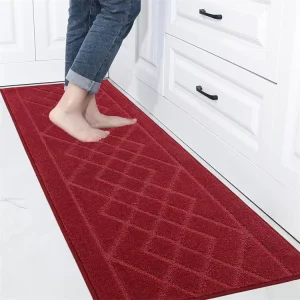 Non Slip Machine Washable Kitchen Mats Absorbent Red Kitchen Runner Rug Soft Chef Standing Mat