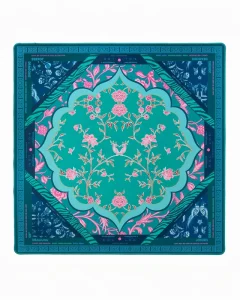Non Slip Modern Luxury Mahjong Mat 31 5×31 5 Turquoise Tropical Floral Monkeys White Tigers Eco Friendly Portable Material
