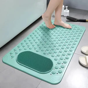 Non Slip PVC Bath Mat with Suction Cups Cleaning Massage Shower Mat & Rags Solid Wave Design Bathroom Floor Mat