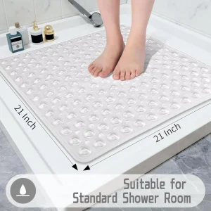Non Slip PVC Bathroom Mats Eco Friendly Square Bathtub Mat 21X21 in for Bath Room Tub Floor with Strong Suction Stable Anti Slip