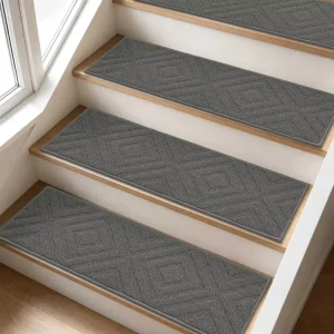 Non Slip Washable Stair Treads Mats Indoor Reusable 28inX9in Polypropylene Durable Carpet Strips for Stairs Step