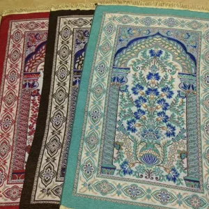 Non-slip Base Chenille Woven Floral Muslim Washable Prayer Mat Indoor Religious Floor Mat