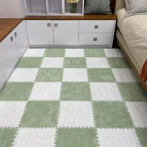 Non slip Fuzzy Foam Puzzle Mat Soft Furry Surface Interlocking Tiles Eco friendly EVA Foam Play Mat for Room