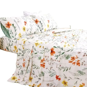 Nondisposable Luxury Plant Printed Bedding Set Hotel Home Wedding Microfiber Bed Sheet Set