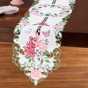 Nonwoven Floral Embroidered Polyester Cotton Customizable 85x85cm Tablerunner with Cutwork for Home & Hotel Use