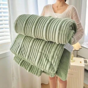 Nordic 100% Polyester Blanket Double Thickened Light Luxury Knitted Wool Bed Usage for Office Sofa Nap Cross Border