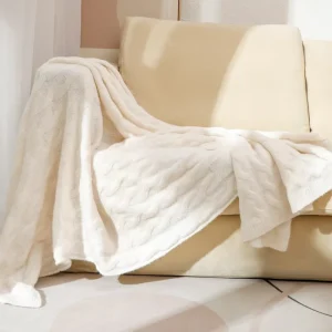 Nordic 100% Wool Knitted Blanket Soft and Comfortable Twist Throw with Embroidered Pattern for Home Hotel or Bed End