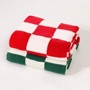 Nordic Checkerboard Thickened Blanket Office Nap Blanket Light Luxury Bed End Blanket Red and Green Set