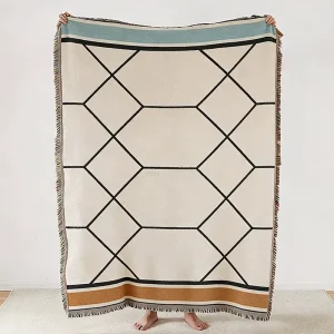 Nordic Custom 100% Organic Cotton Blanket Vintage Classic Jacquard Woven Print Eco Friendly All Season Throw