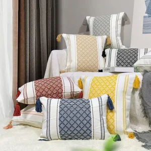 Nordic Diamond Throw Cushion Cover Large Pillow Covers Jacquard Throw Pillow Case Cover with Tassels