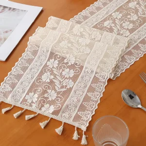 Nordic Floral Lace Woven Decorative Table Runner High End Bohemian Polyester Tassel Tablecloth Eco Friendly Wrinkle Free Durable
