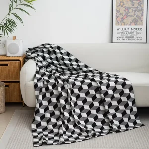 Nordic Geometric Simple Black White Gray 100% Polyester Knitted Customizable All Season Blanket Sofa Bed End Towel