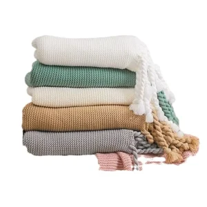 Nordic INS Acrylic Knitted Coarse Tassel Breathable Modern Style Bed End Blanket