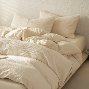Nordic Light Jacquard Double Bed Set Breathable Eco-Friendly Durable Washed Cotton Duvet Cover Sheet Pillowcases for Home Hotel