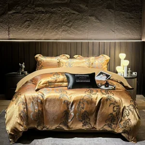 Nordic Luxury Satin Drill Bed Sheets Luxury Bedding Sets Exquisite Jacquard Weaving Florals Pattern 600TC