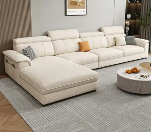 Nordic Minimalist Cotton Linen Fabric Sofa Soft Comfortable Straight Sofa for Living Room with Chaise Lounge