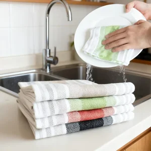 Nordic Minimalist Style Cotton Yarn Dyed Napkins Home Fabrics Kitchen Towels Household Dishwashing Cloths