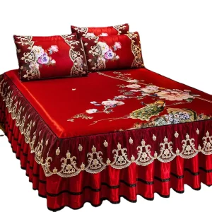 Nordic Modern Style 3 Piece Set Printed Polyester Folding Air Conditioned Bed Skirt Cooling Ice Silk Mat for Summer Sleep
