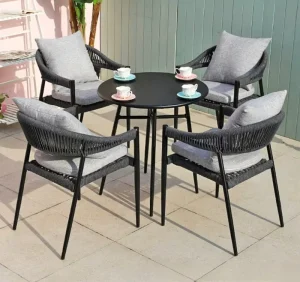 Nordic Region Outdoor Teak Table Chair Set Waterproof Movable Leisure Furniture for Courtyard Garden Terrace Seating