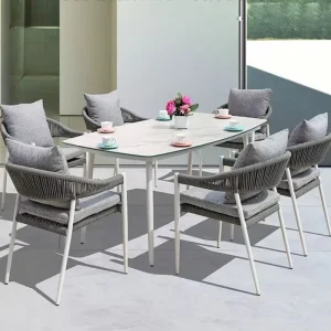 Nordic Region Outdoor Teak Table Chair Set Waterproof Movable Leisure Furniture for Courtyard Garden Terrace Seating