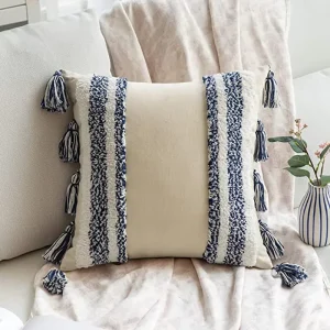 Nordic Region style square Solid color Woven Striped Tufted Tassel Throw Pillow Cover Living Room Sofa Bedroom Customizable