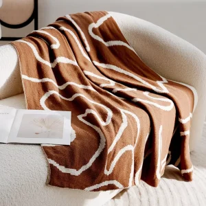 Nordic Retro French Brown Printed 100% Polyester Knitted Sofa Nap Bed End Towel Flag Cover Blanket for Living Room