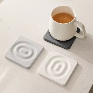 Nordic Simple Embossed Wave Diatomite Cup Pad Fast Water Absorbing Coaster Non Slip Heat Resistant Mug Mat for Coffee Tea Cup