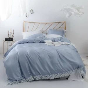 Nordic Simple Solid Color Lace Edge Modal 100% Polyester All Season Three piece Luxury Duvet Cover Bedding Set