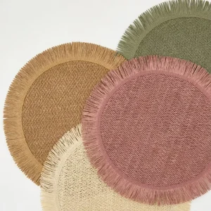 Nordic Solid Paper Weave Tassel Placemat Round Anti Slip Heat Resistant Table Coaster for Home Dining Table Decoration