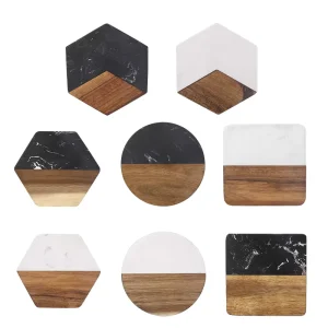 Nordic Spliced Marble Acacia Wood Coaster Heat Resistant Eco Friendly Waterproof Table Protector Decorative Cup Pad for Home