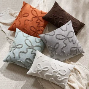 Nordic Square Towel Tufted Bow Embroidery Washable Cushion & Throw Pillow Covers Multiple Colors Home Decor