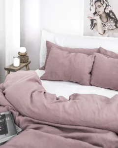 Nordic Style 100% Linen 4 Piece King Bedding Set Luxury Design for Spring Summer Dark Grey Solid Pattern Skin Friendly Naked