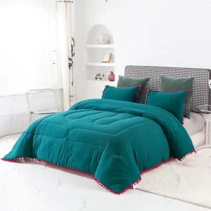 Nordic Style Comforter Sets Bedding Christmas Green-red Bed Set Furball Comforter for Bedroom