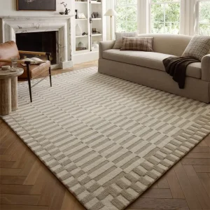 Nordic Style Cream Wood Style Handmade Rugs Custom Living Room Carpet Rugs for Bedroom Light Luxury Grid Checkered Carpet